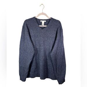 Geoffrey Beene 100% Lambs Wool Blue Sweater V Neck Blue Cozy Size XL